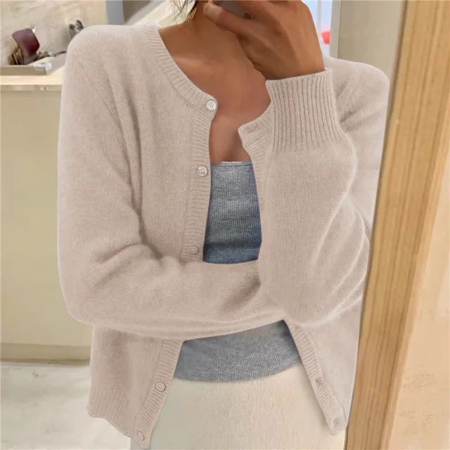 Beatrice | Women's Round-Neck Button-Front Fine-Knit Cardigan