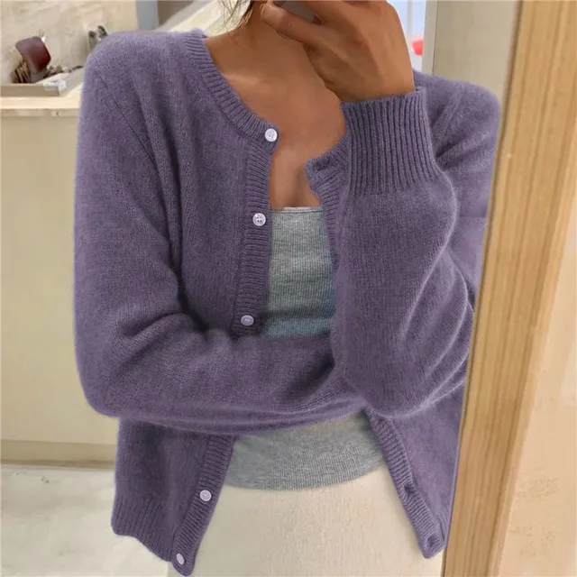 Beatrice | Women's Round-Neck Button-Front Fine-Knit Cardigan