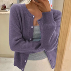 Beatrice | Women's Round-Neck Button-Front Fine-Knit Cardigan