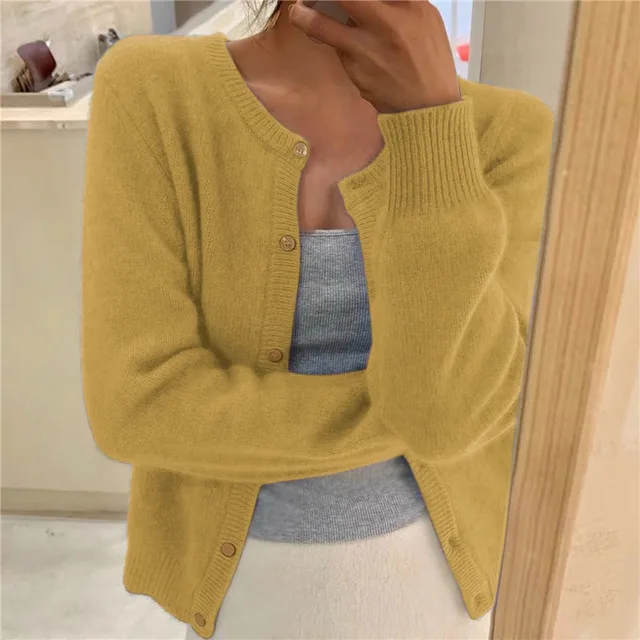 Beatrice | Women's Round-Neck Button-Front Fine-Knit Cardigan