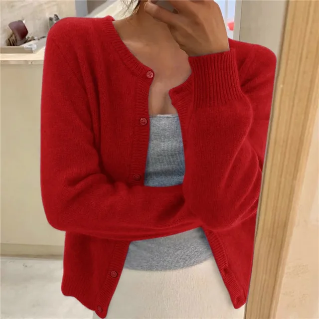 Beatrice | Women's Round-Neck Button-Front Fine-Knit Cardigan
