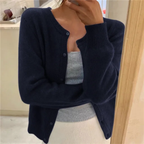 Beatrice | Women's Round-Neck Button-Front Fine-Knit Cardigan