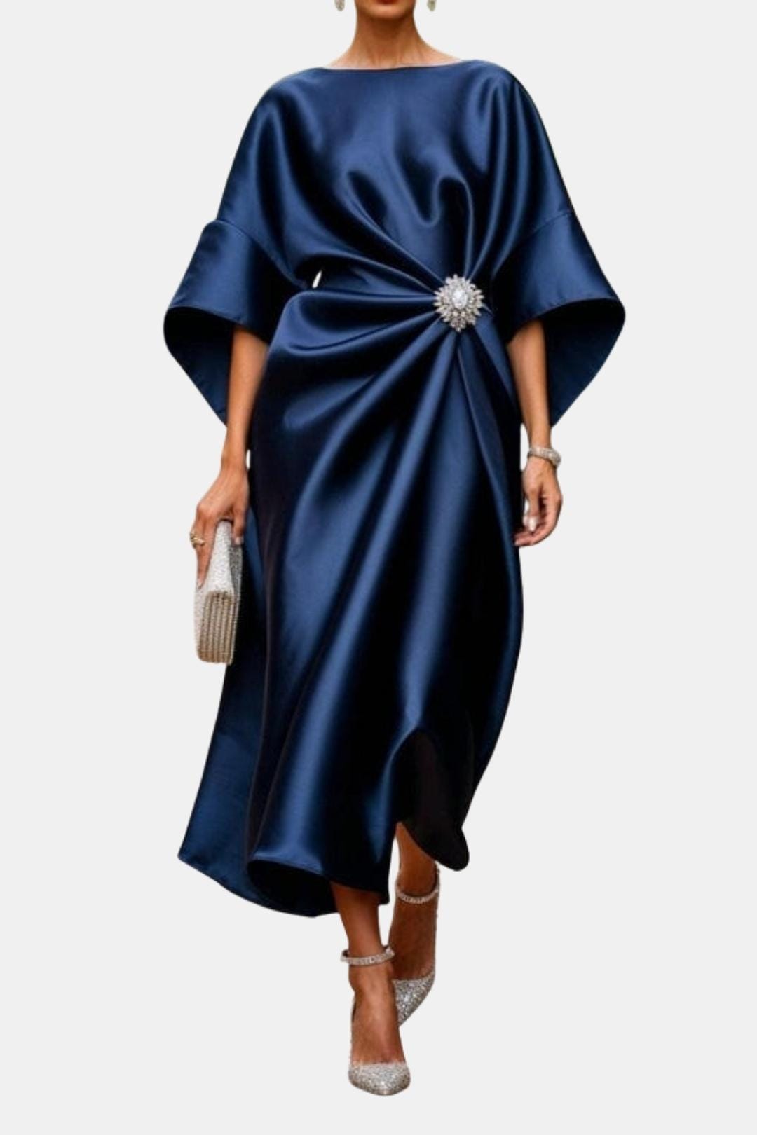Serena | Women's Wide-Sleeve Satin-Finish A-Line Dress original product view
