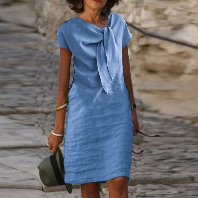 Women's Bow Neck Short Sleeve Midi Dress