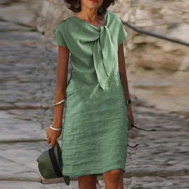 Women's Bow Neck Short Sleeve Midi Dress