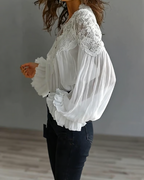 Florence | Women's Floral Lace V-Neck Lantern-Sleeve Blouse