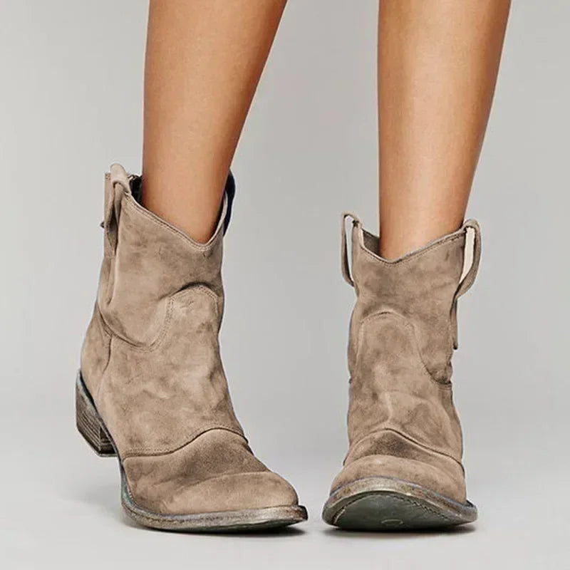 Judith | Women's Short Cowboy Boots with Pull-On Style, Block Heel and Scooped Topline