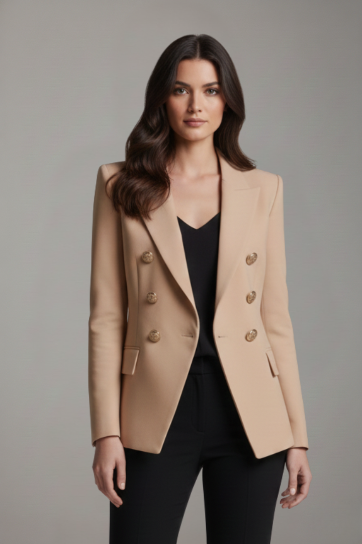 Linda | Women's Fitted Double-Breasted Blazer with Notched Lapels and Button Front