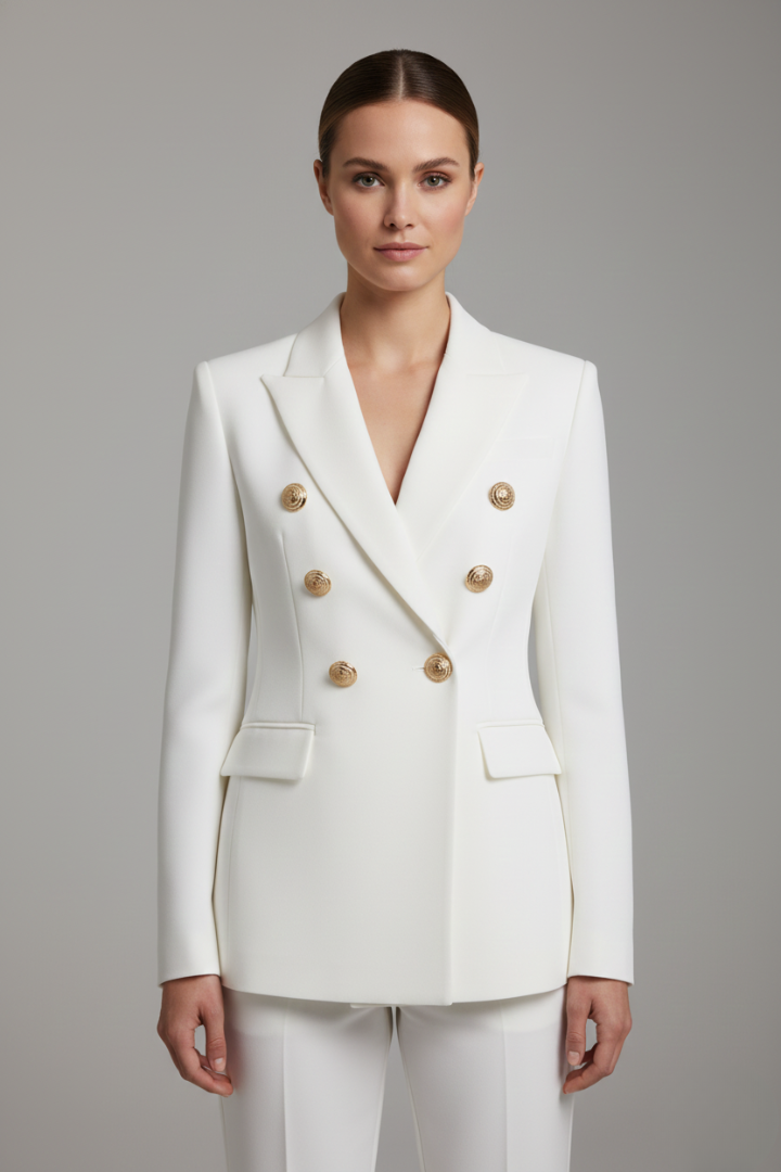 Linda | Women's Fitted Double-Breasted Blazer with Notched Lapels and Button Front