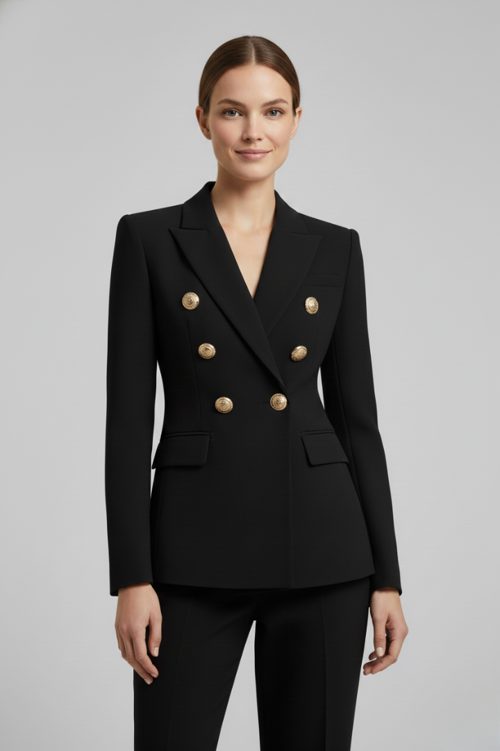 Linda | Women's Fitted Double-Breasted Blazer with Notched Lapels and Button Front