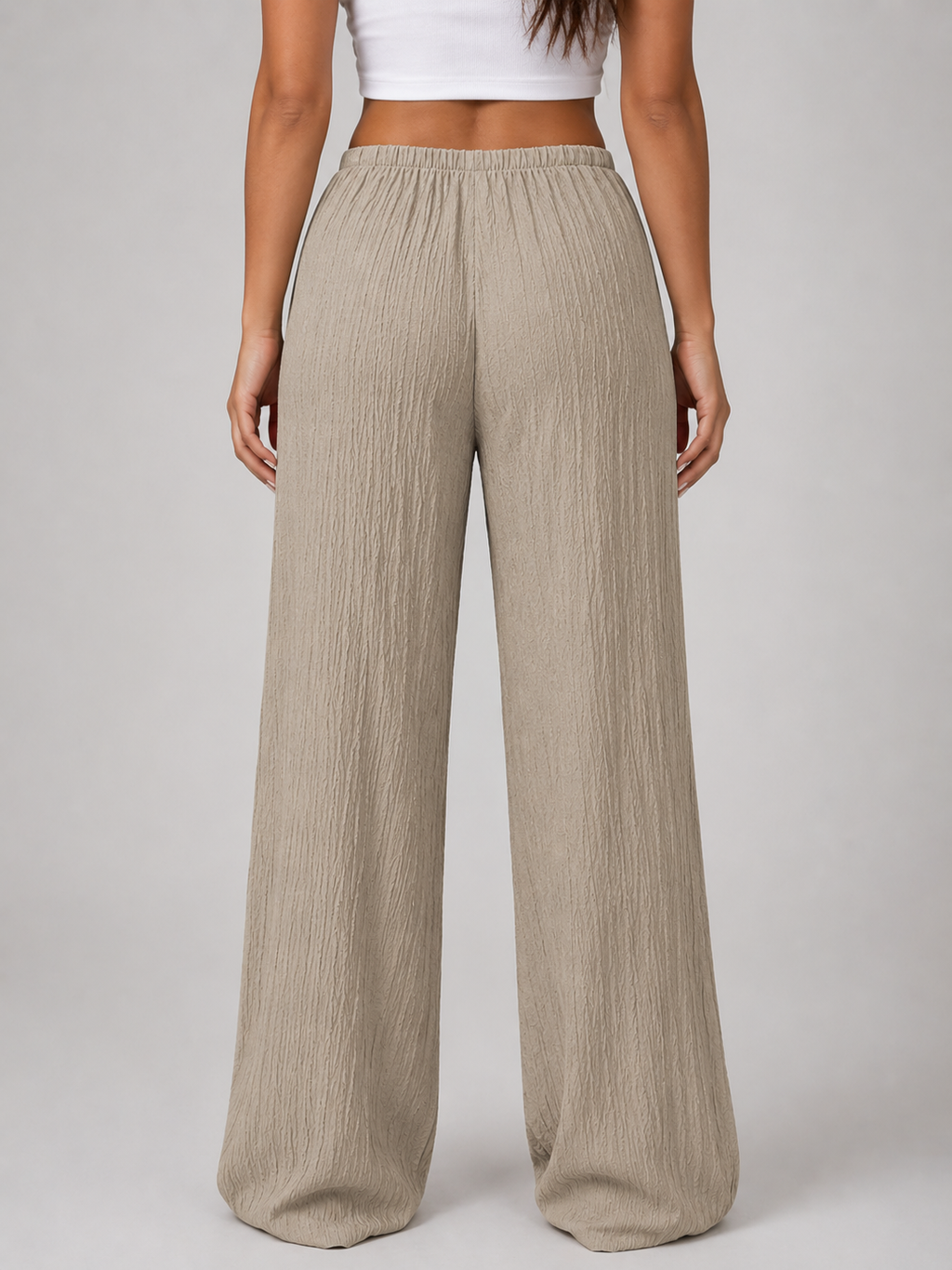 Evangelina crinkle wide-leg trousers - Sand Beige side view