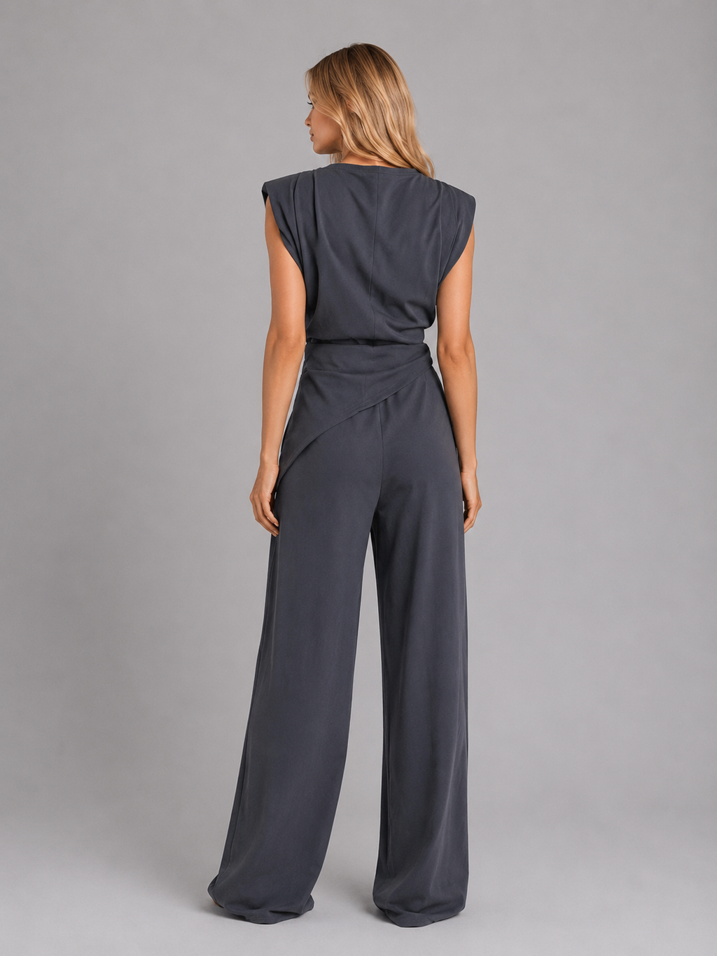 Amelie | Women's Draped Sleeveless Top and Wide-Leg Pants Set