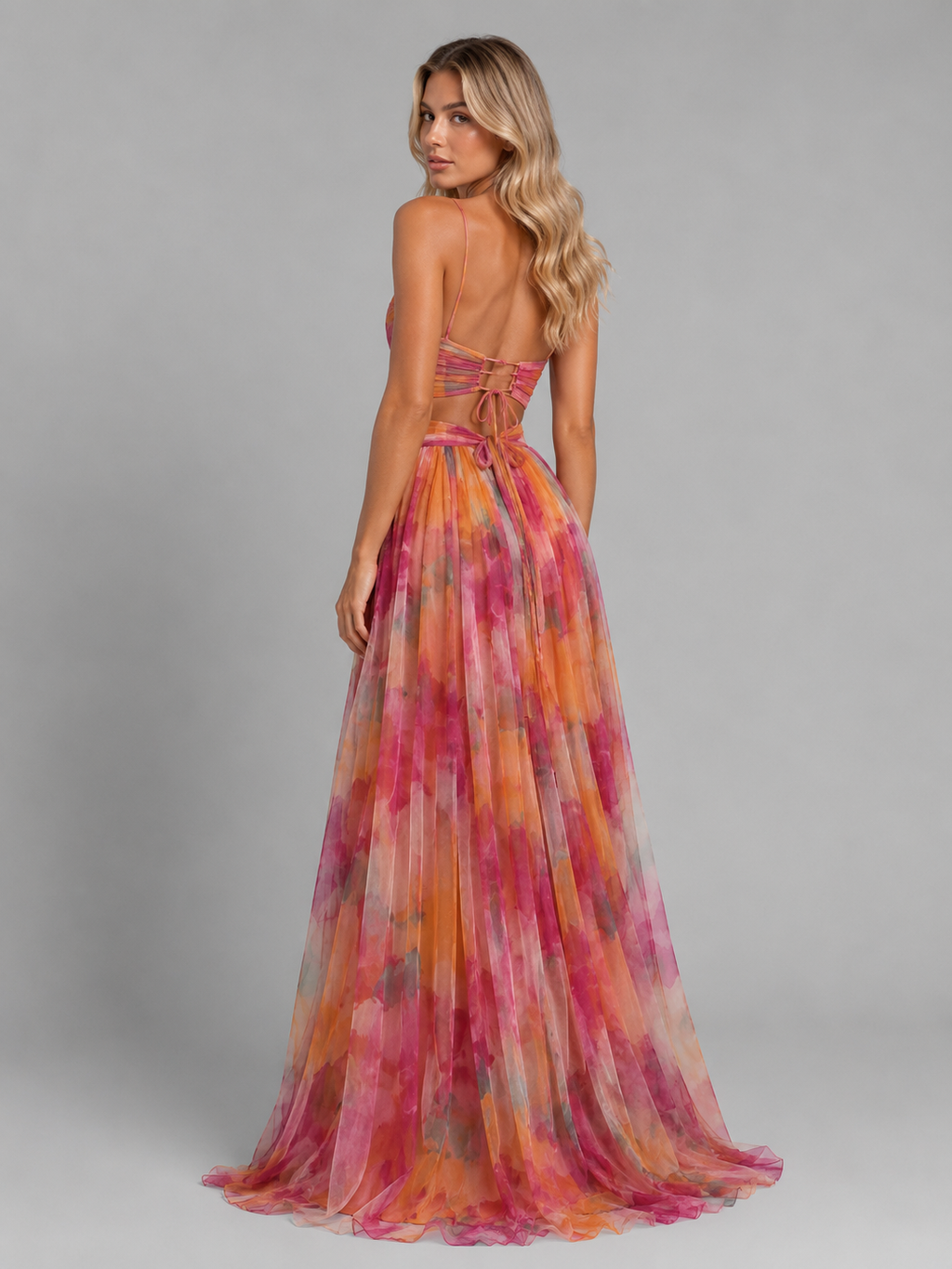 Coralie floral maxi dress - Orange back view
