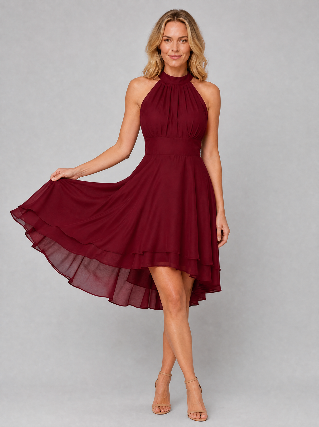 Margaux halter dress - Burgundy side view