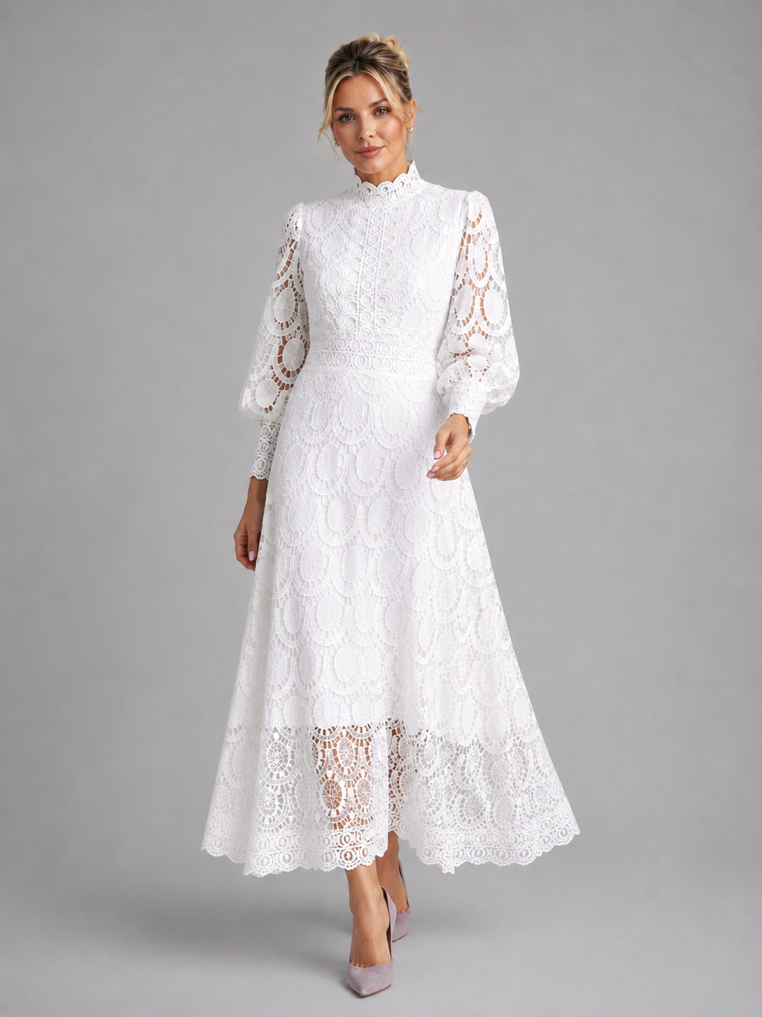 Seraphine lace midi dress - White