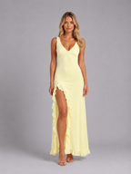 Helena | Women's V-Neck Cascading-Ruffle Maxi Dress