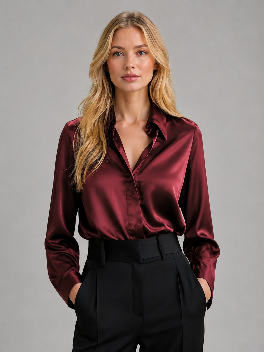 Yvette | Women's Lustrous Draped Satin-Look Blouse