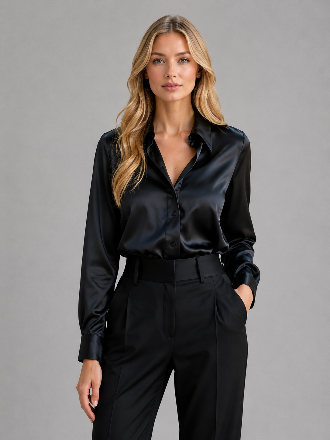 Yvette | Women's Lustrous Draped Satin-Look Blouse