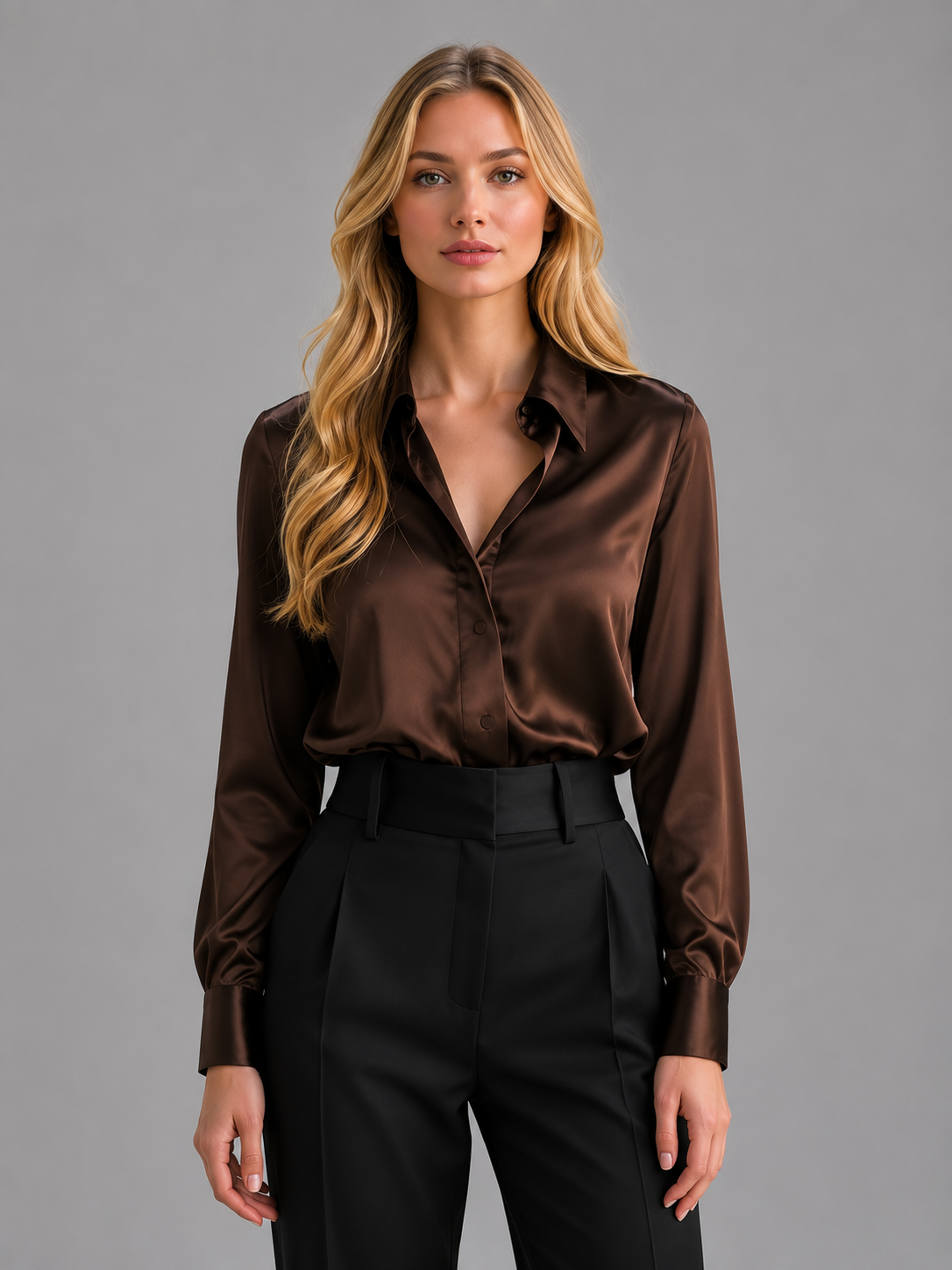 Yvette | Women's Lustrous Draped Satin-Look Blouse