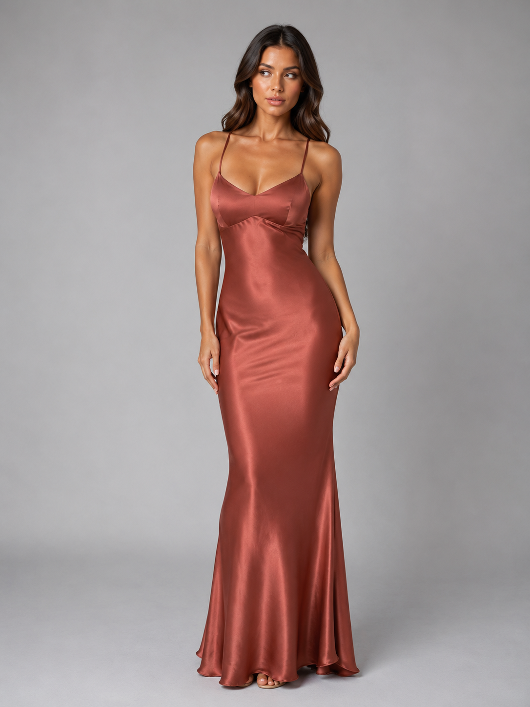 Gabriella satin maxi dress - Rust