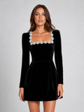 Estelle | Women's Velvet-Look Square-Neck Crystal-Trim Mini Dress