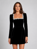 Estelle | Women's Velvet-Look Square-Neck Crystal-Trim Mini Dress