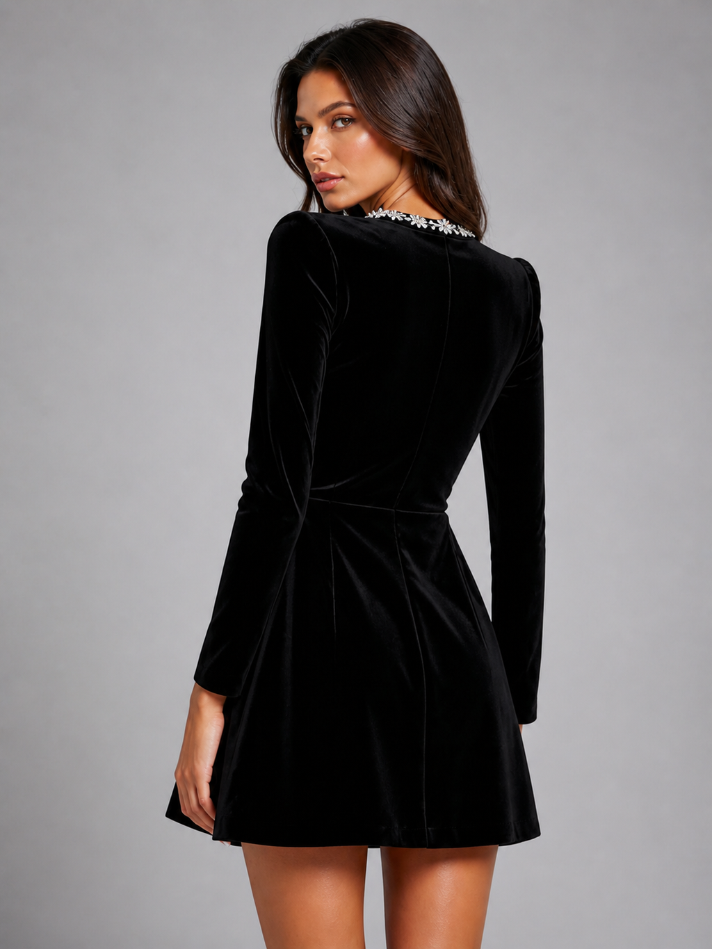 Estelle | Women's Velvet-Look Square-Neck Crystal-Trim Mini Dress