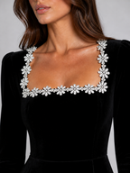 Estelle | Women's Velvet-Look Square-Neck Crystal-Trim Mini Dress