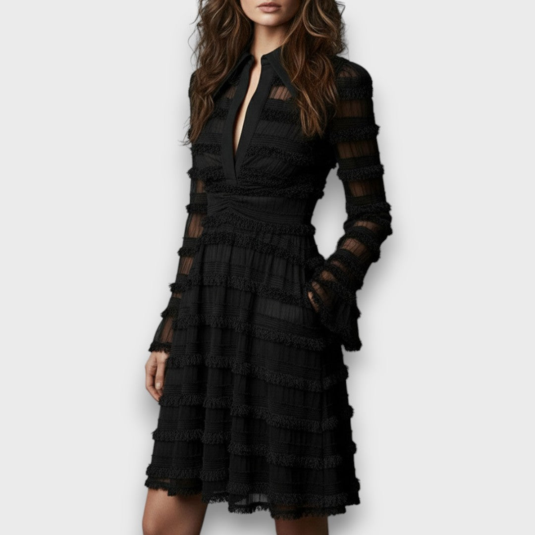 Women's Textured V-Neck Long-Sleeve Dress