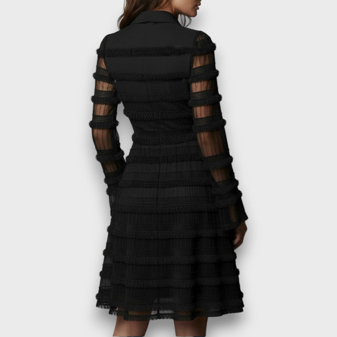 Women's Textured V-Neck Long-Sleeve Dress