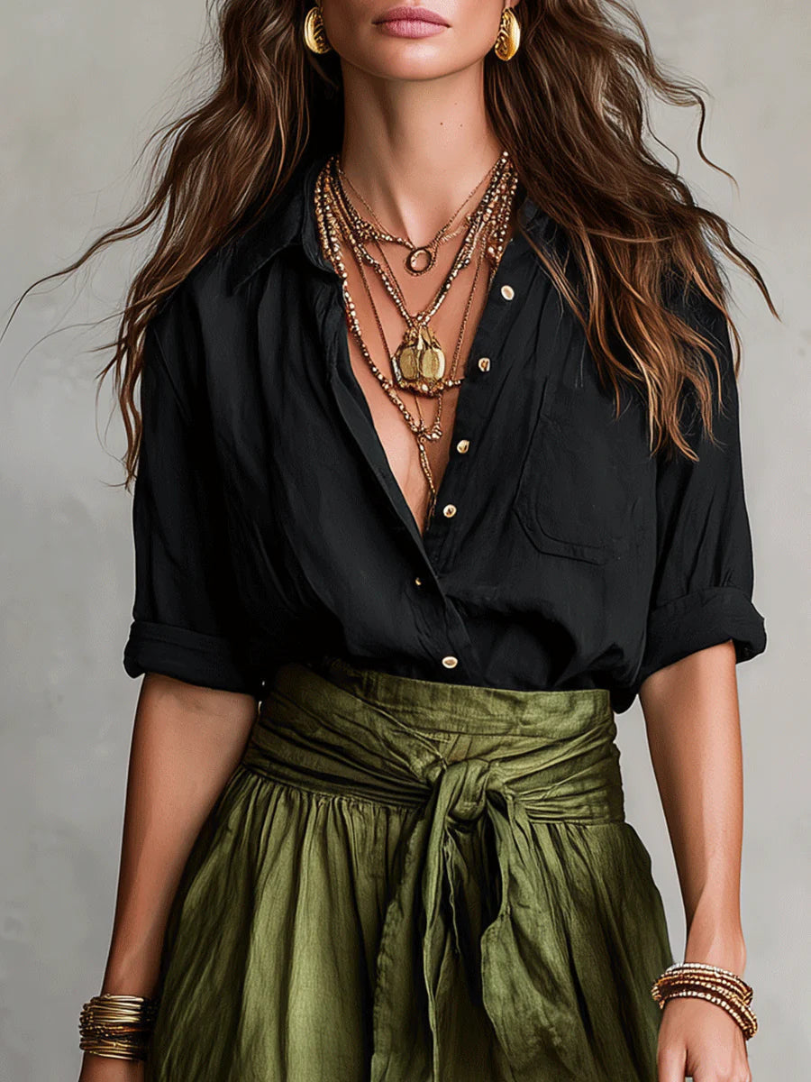 Beatrice | Women's Relaxed Shirt and Midi Skirt Set product view