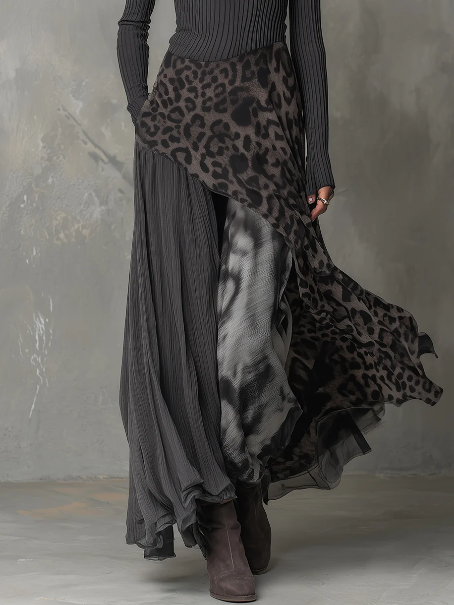 Women's Striped Animal-Print Asymmetric Maxi Dress