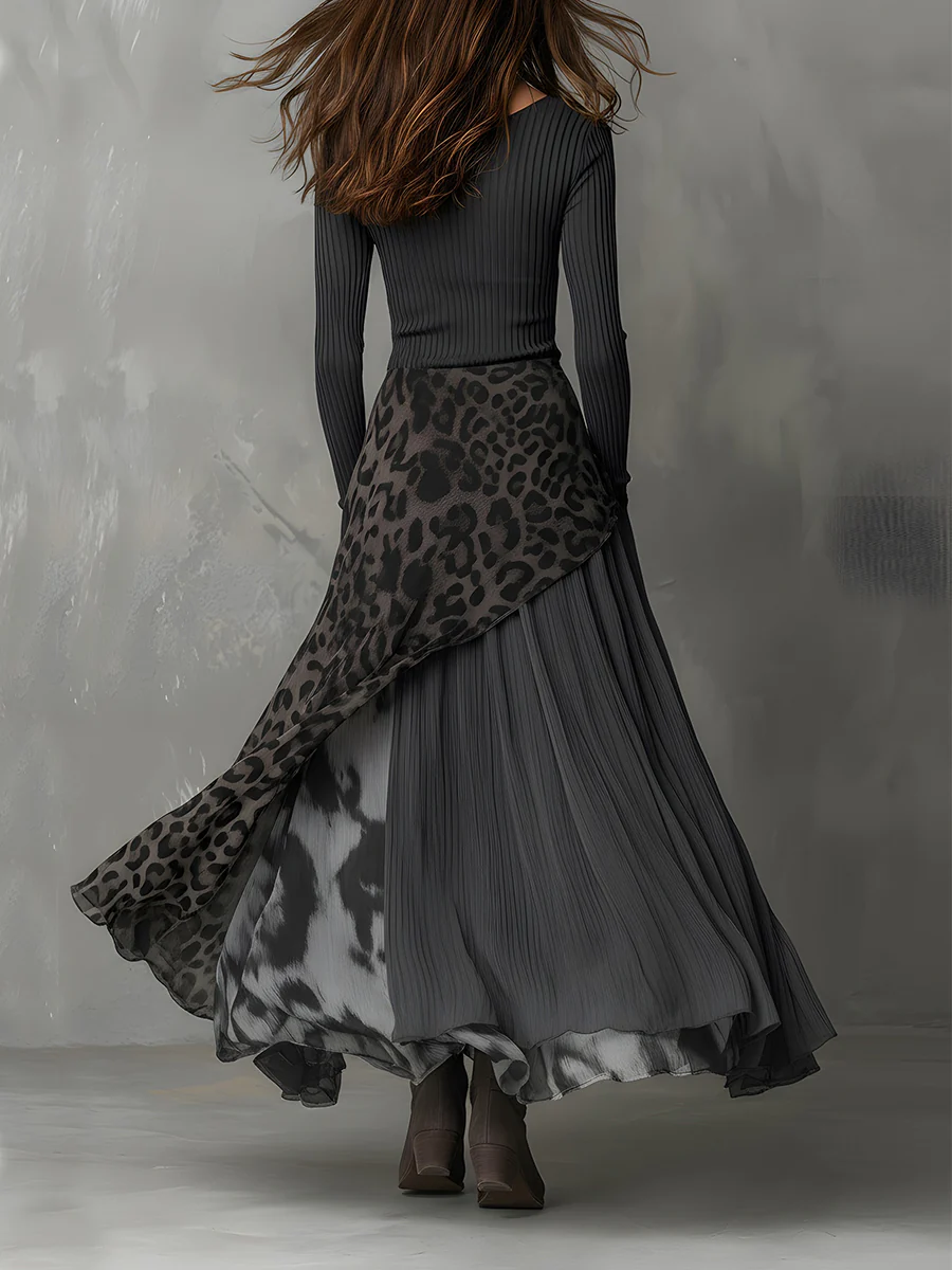 Women's Striped Animal-Print Asymmetric Maxi Dress