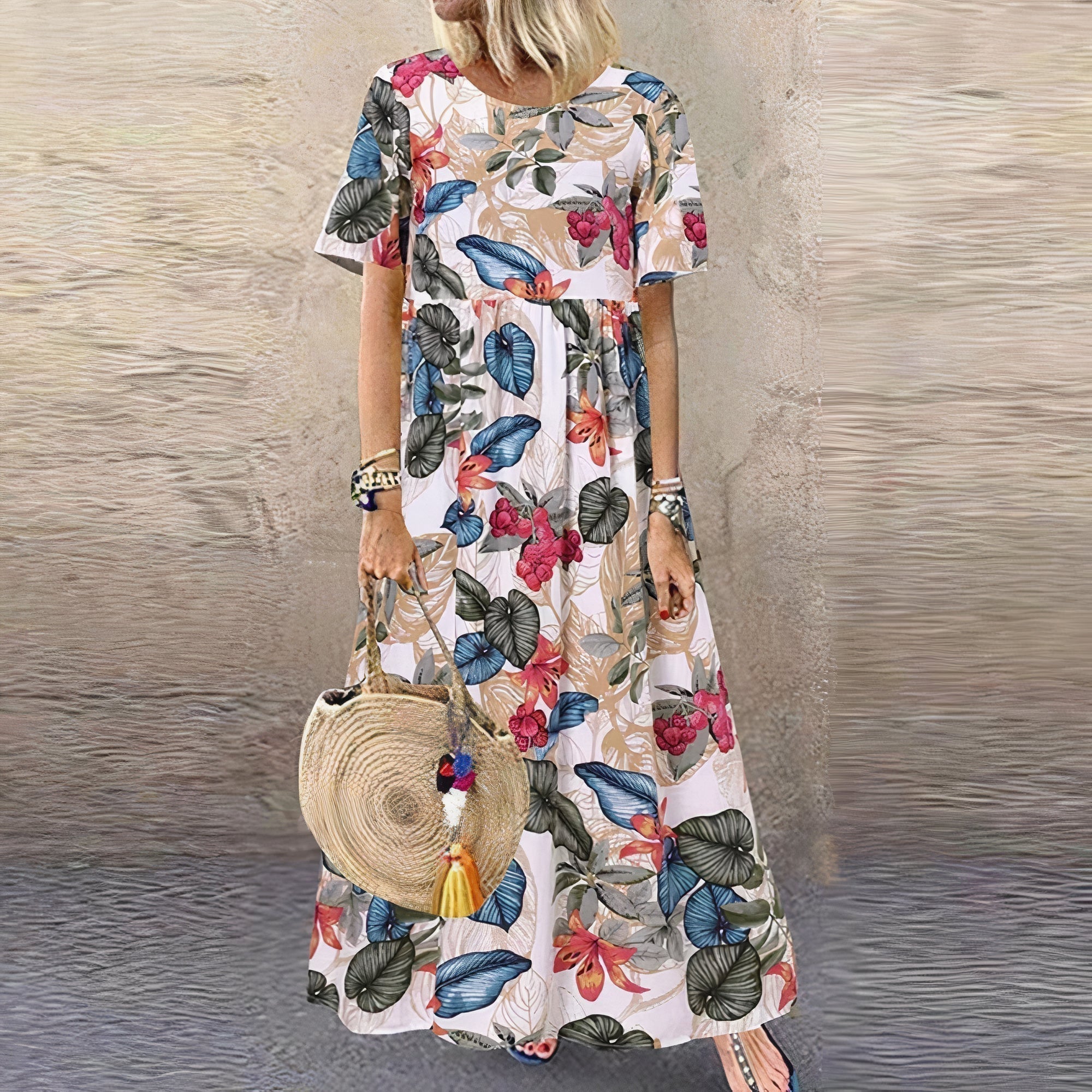 Women's Floral Lace Flowy Draped Maxi Dress