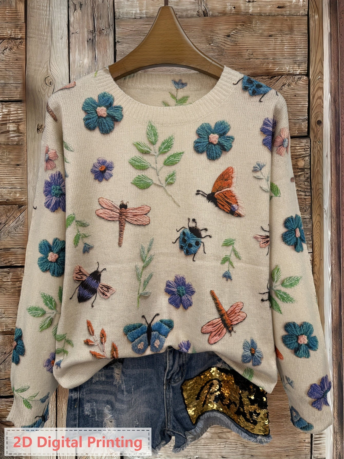 Iris | Women's Botanical-Print Crewneck Sweater