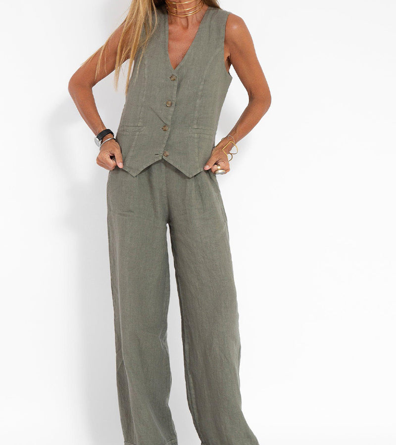 Tabitha Women's Sleeveless V-Neck Vest and Wide-Leg Pants Set product view