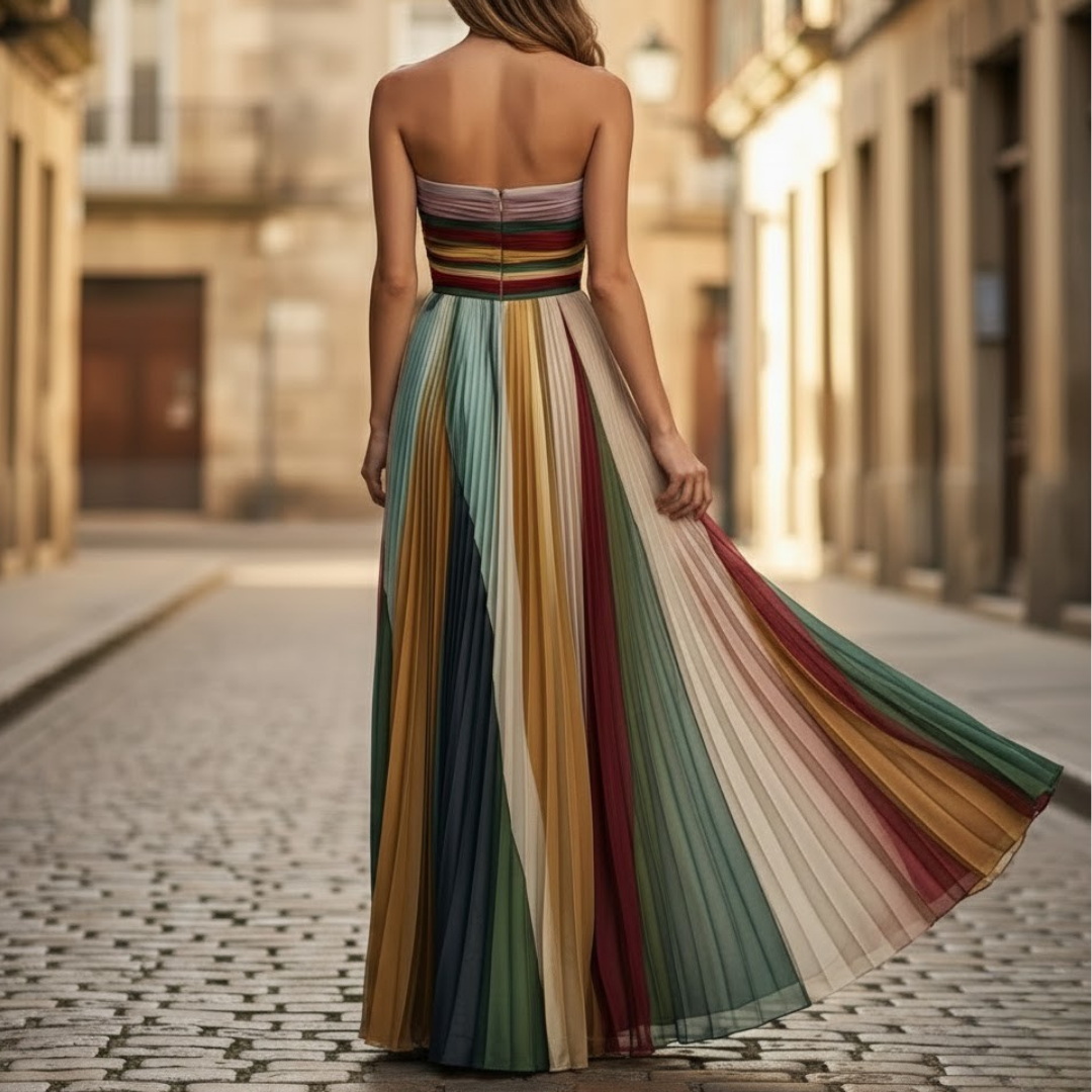 Women's Strapless Pleated Maxi Dress
