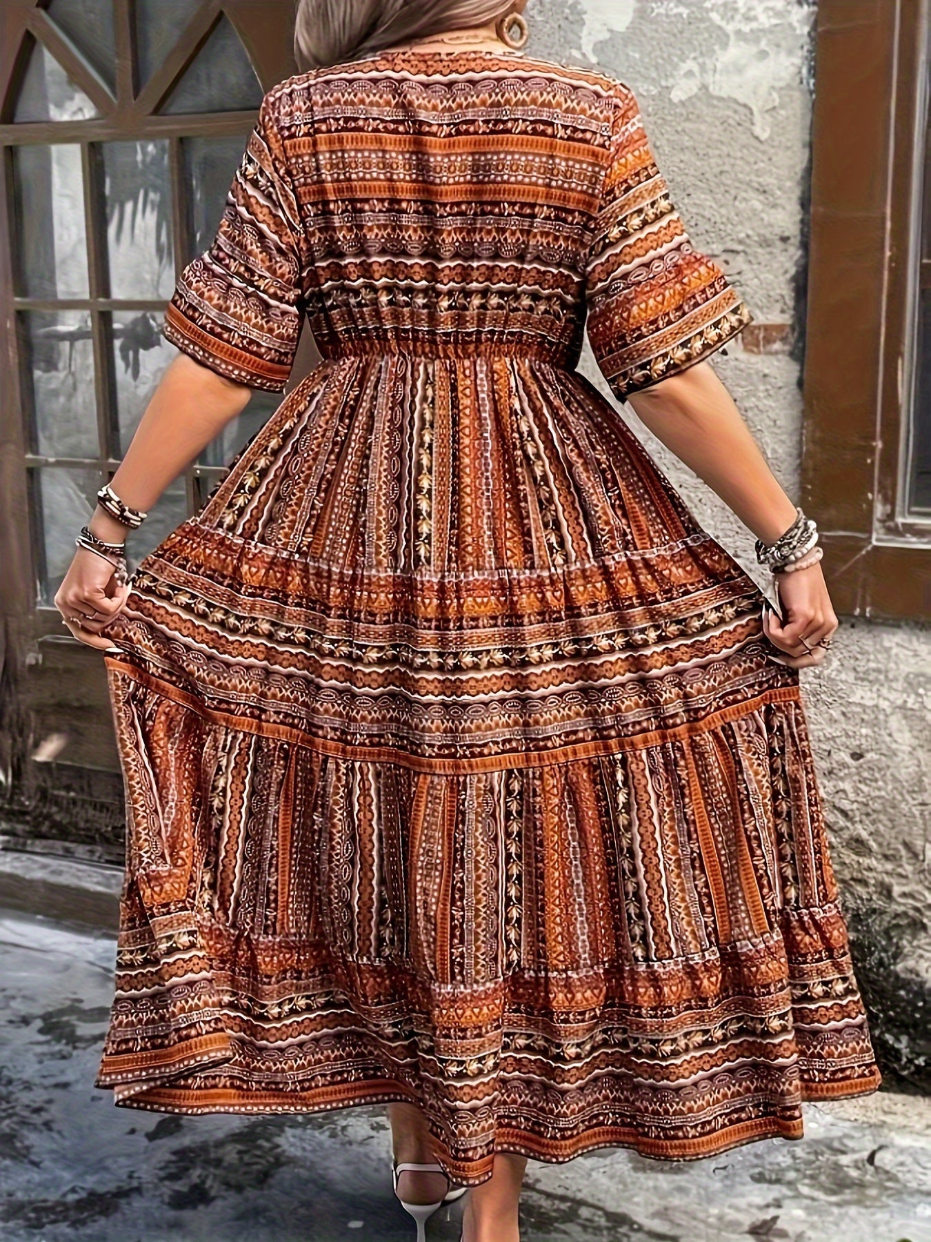 Women's Boho Flowy Printed Draped Dress