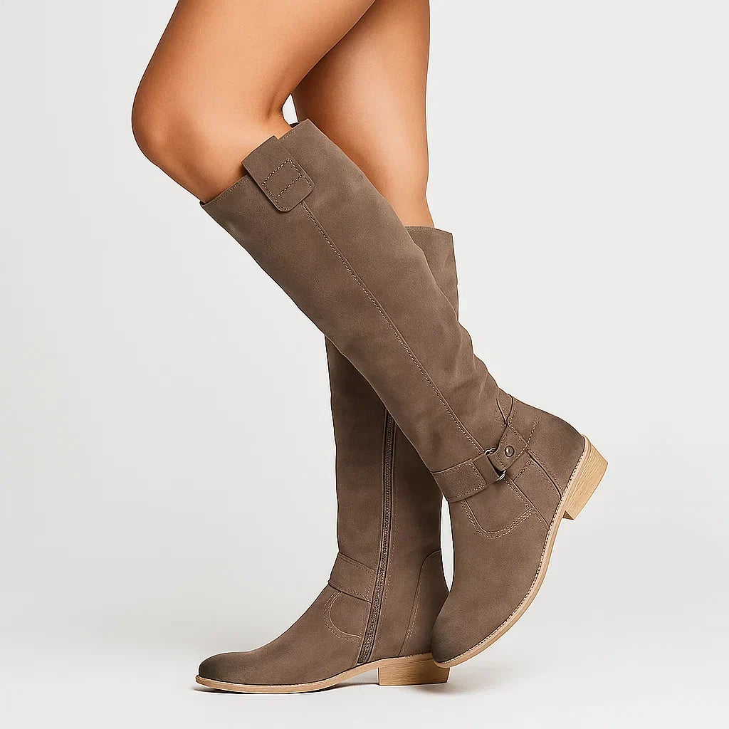 Nancy | Women's Knee-High Suede-Look Boots with Low Block Heel and Slim Shaft