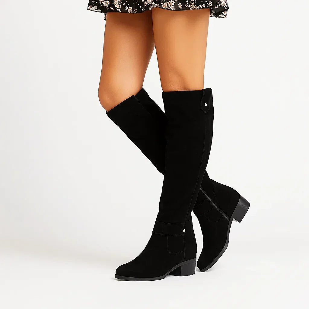 Nancy | Women's Knee-High Suede-Look Boots with Low Block Heel and Slim Shaft