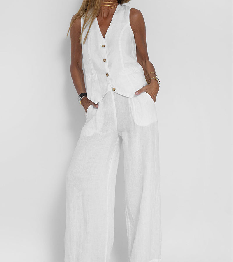 Tabitha Women's Sleeveless V-Neck Vest and Wide-Leg Pants Set product view