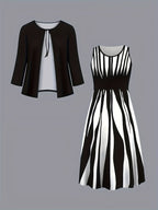 Women's Flowing Midi Dress and Open Jacket Set