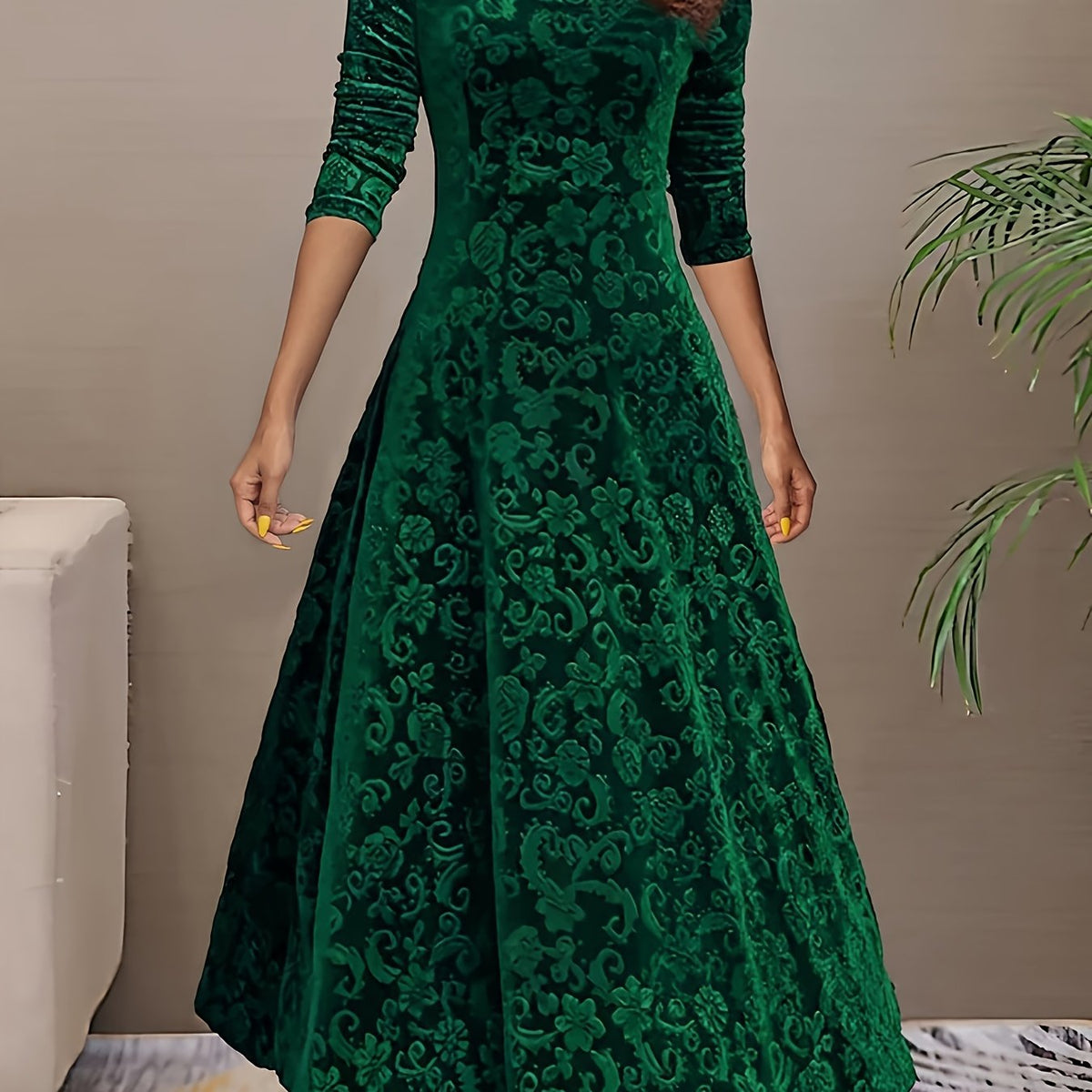 Vivienne | Women's Elegant Long-Sleeve Midi Dress product view