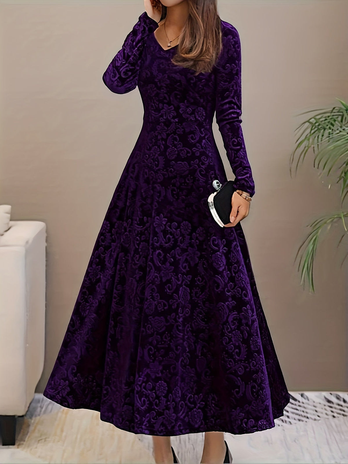 Vivienne | Women's Elegant Long-Sleeve Midi Dress product view