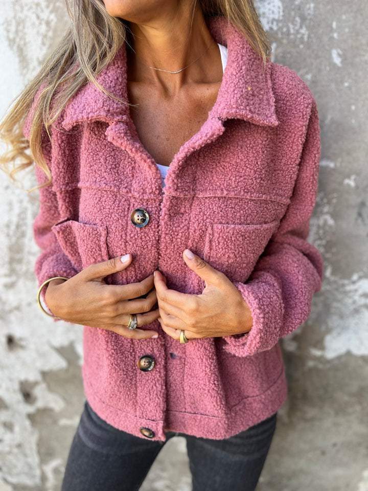 Tammy | Women's Sherpa-Look Button-Front Jacket with Collar and Chest Pockets