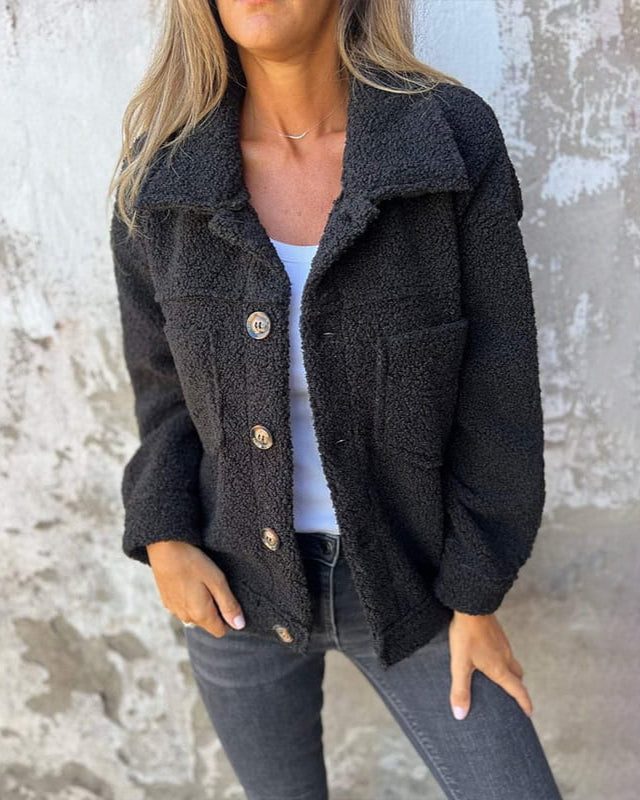 Tammy | Women's Sherpa-Look Button-Front Jacket with Collar and Chest Pockets