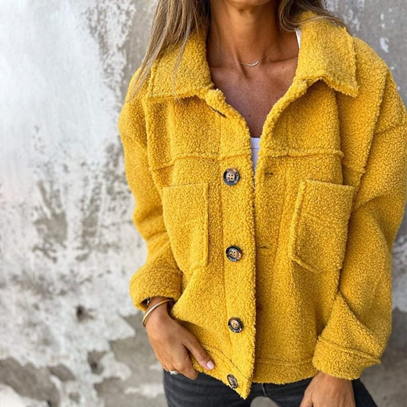 Tammy | Women's Sherpa-Look Button-Front Jacket with Collar and Chest Pockets