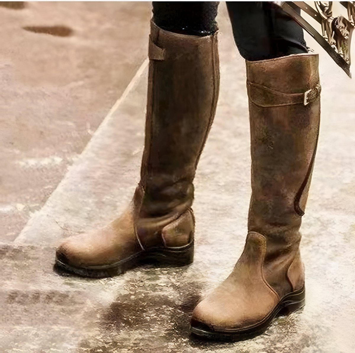 Susan | Women's Knee-High Riding Boots with Buckle Strap, Low Heel and Lug Sole