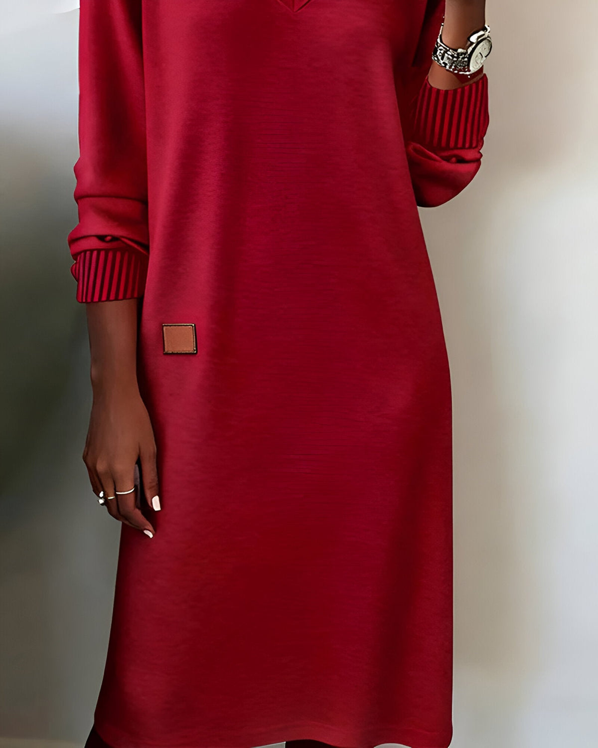 Georgia Women's Long-Sleeve V-Neck Draped Dress product view