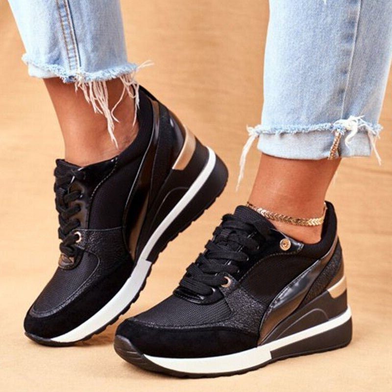 Yvonne | Women's Wedge Platform Sneakers with Lace-Up Front and Metallic-Look Panels